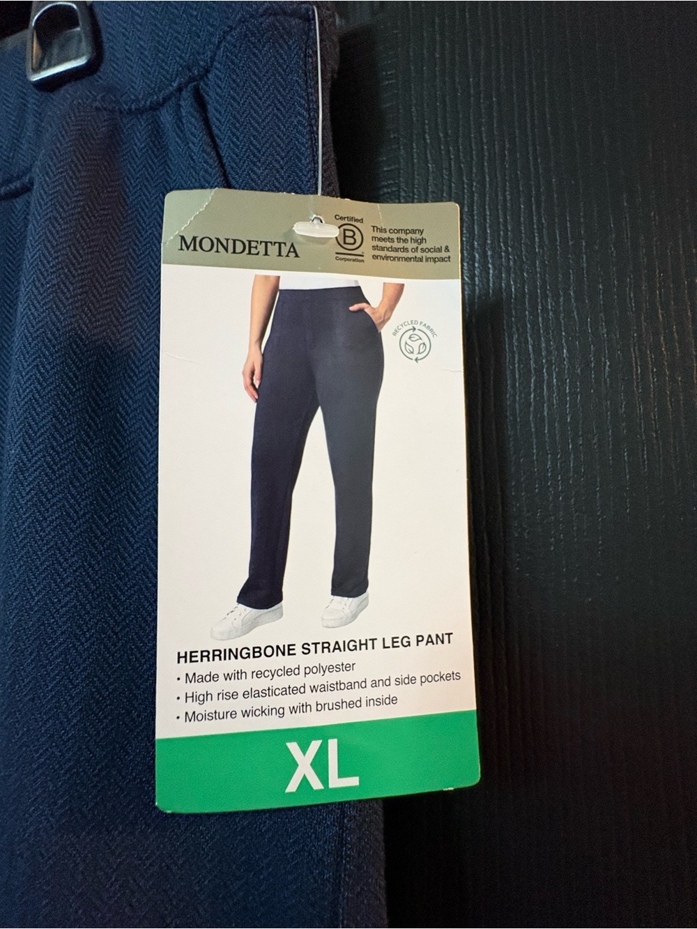 Mondetta Herringbone Straight Leg Pants - Navy